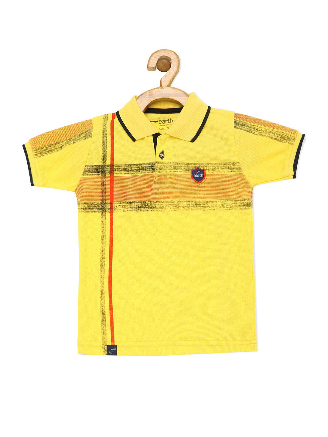 earth conscious Boys Yellow & Black Striped Cotton Polo Collar T-shirt