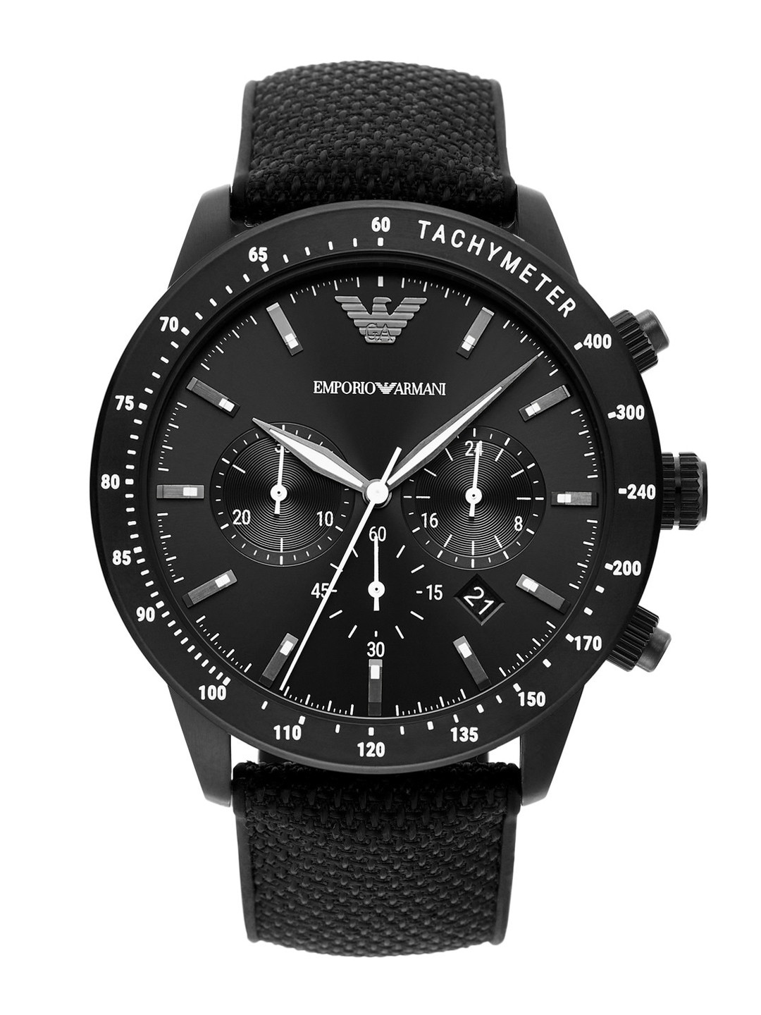 Emporio Armani Men Black Dial & Black Textured Straps Analogue Watch