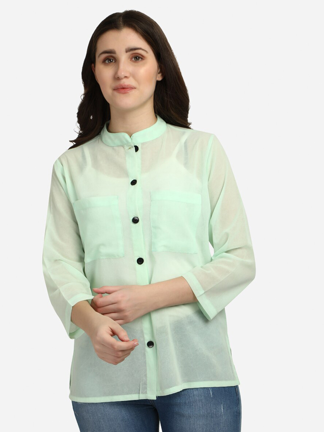 Smarty Pants Women Coral Regular Fit Comfort Sheer Casual Shirt
