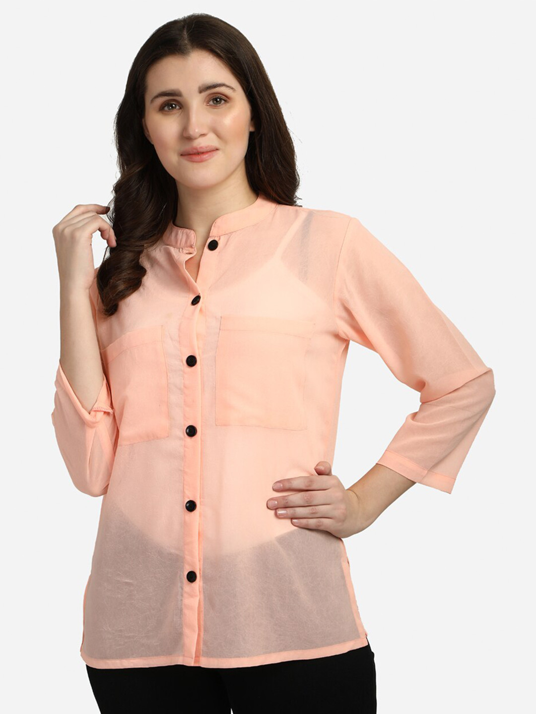 Smarty Pants Women Peach-Coloured Comfort Sheer Semiformal Shirt