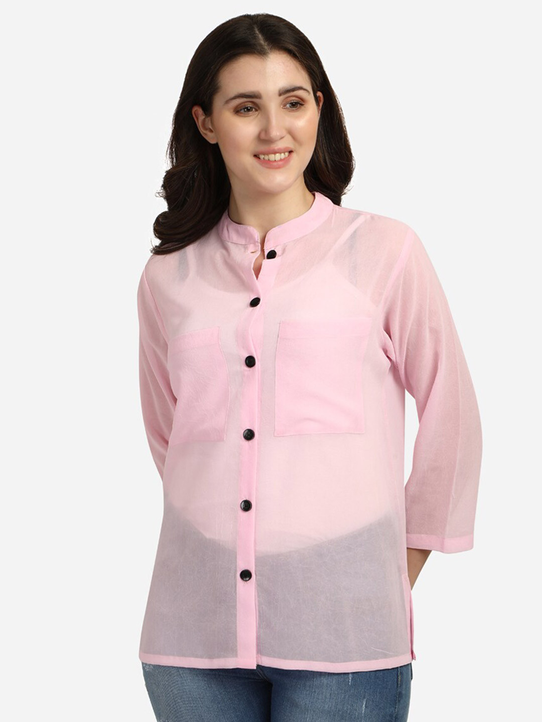 Smarty Pants Women Pink Comfort Sheer Georgette Casual Shirt