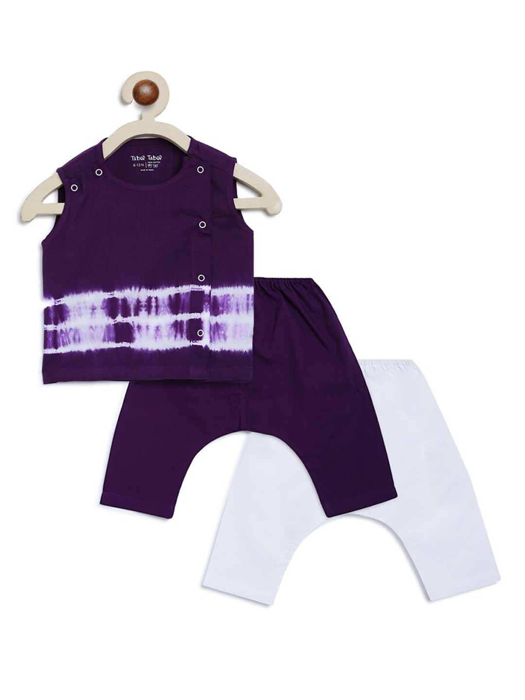 Tiber Taber Boys Purple Dyed Pure Cotton Kurta Set