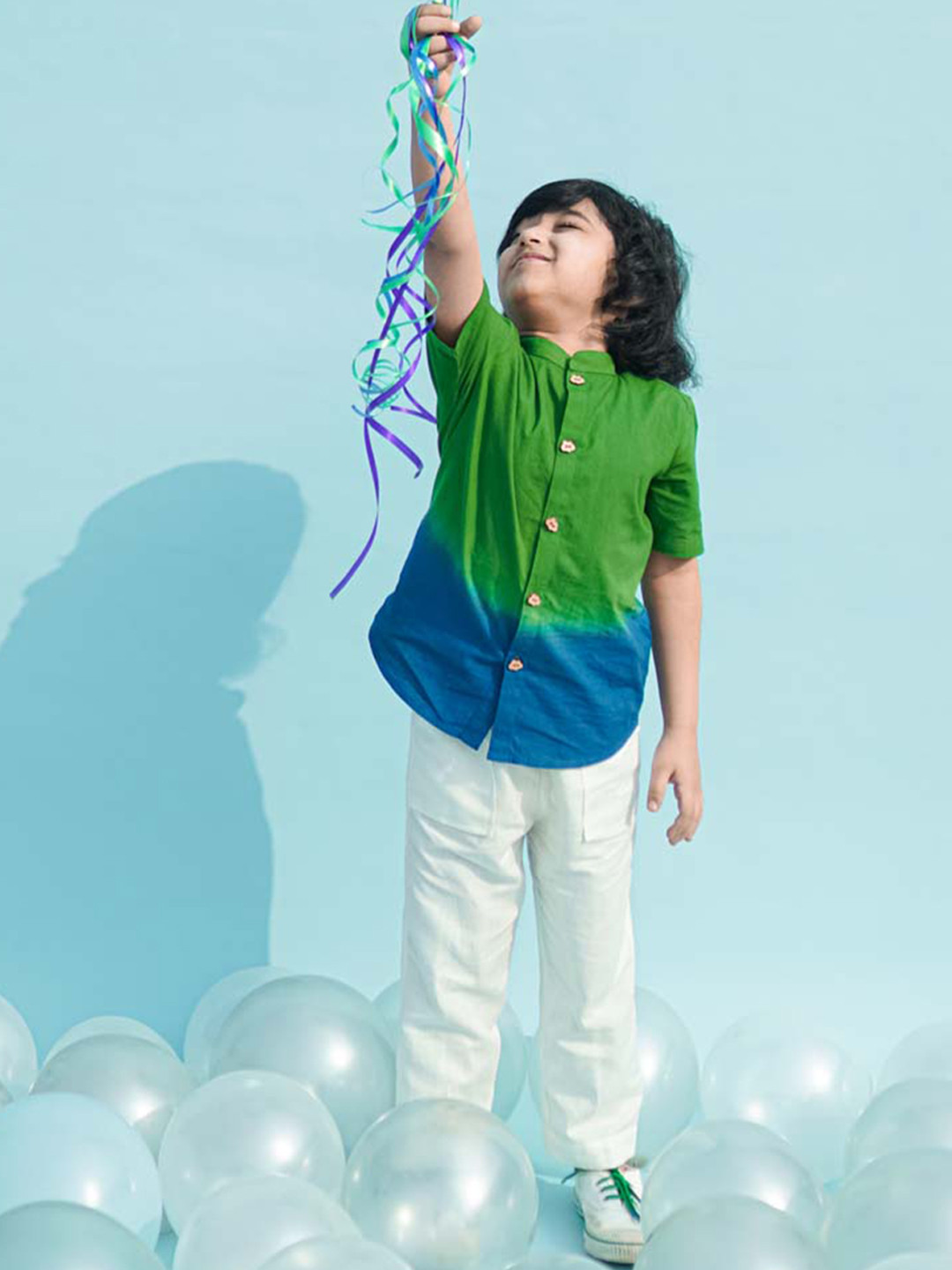 Tiber Taber Boys Green & Blue Ombre Smart Regular Fit Cotton Casual Shirt