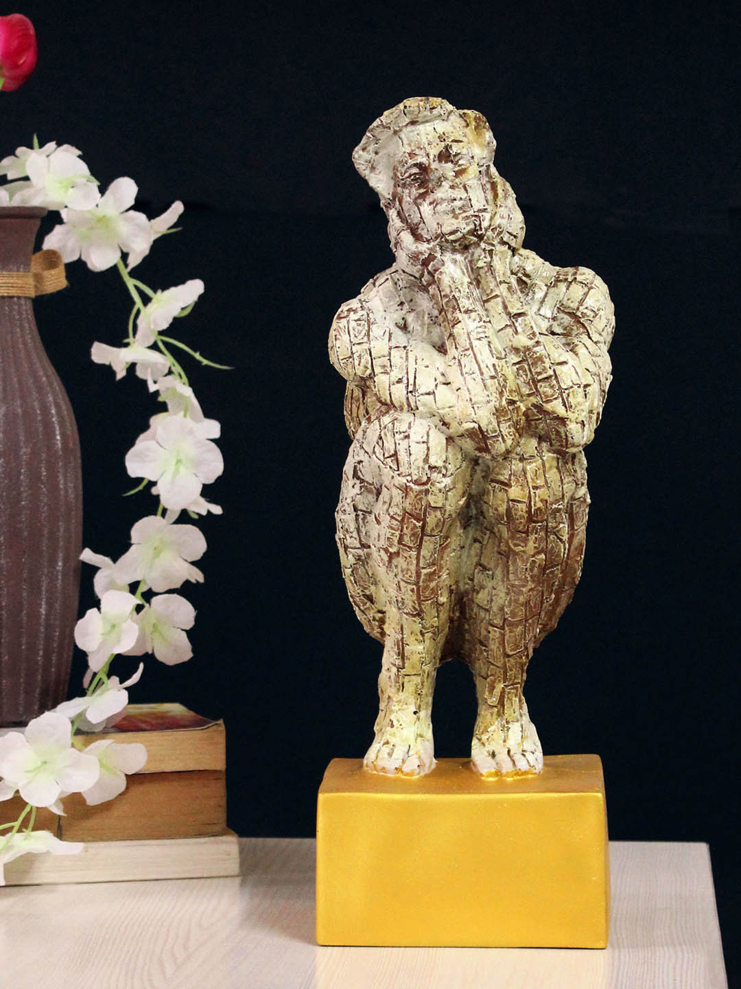 TIED RIBBONS Man Sitting in Thinking Position Beige Polyresin Natural Living Room Large Showpiece - 13 Inches