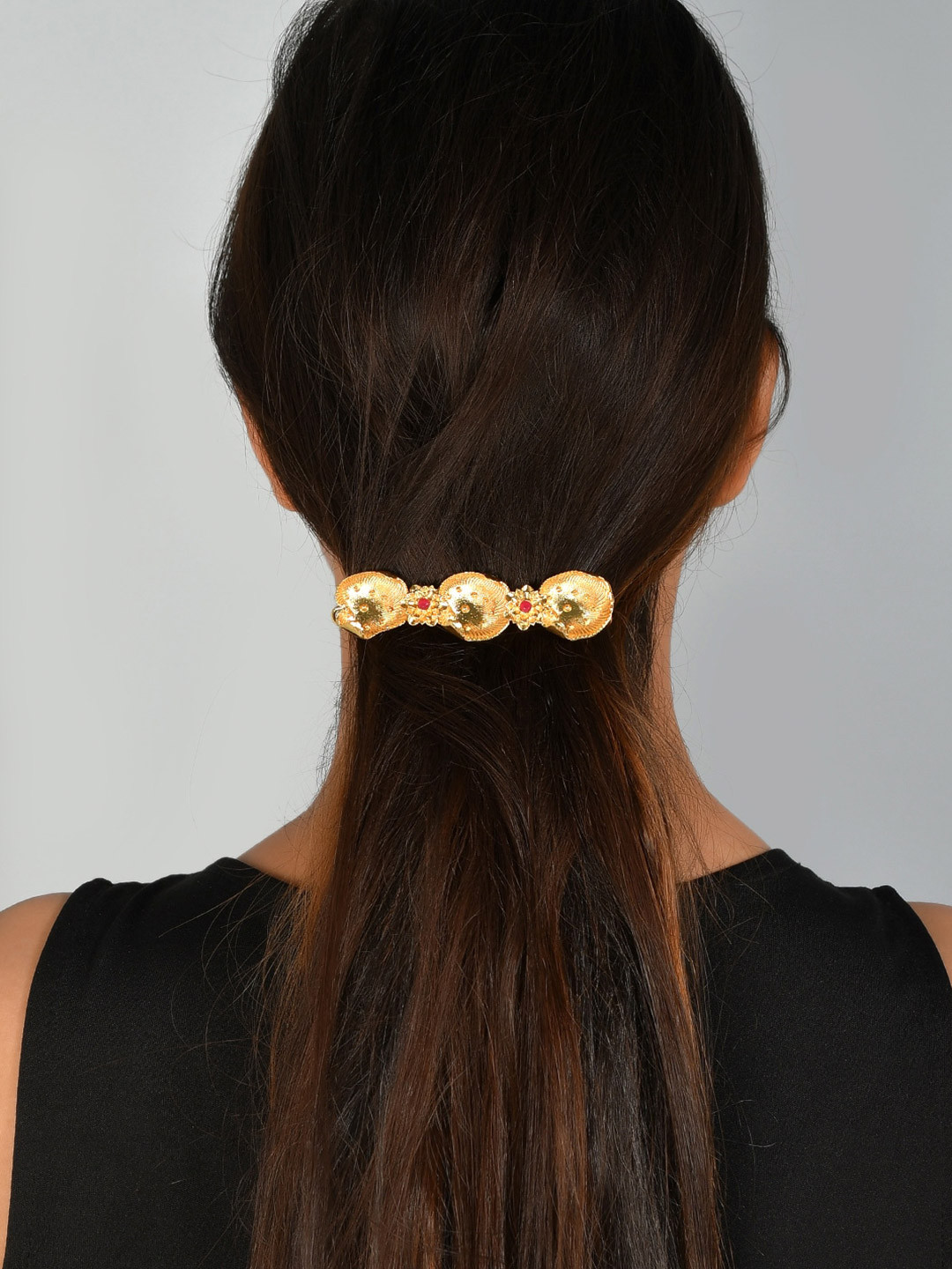Silvermerc Designs Women Gold-Toned & Red Beaded French Barrette