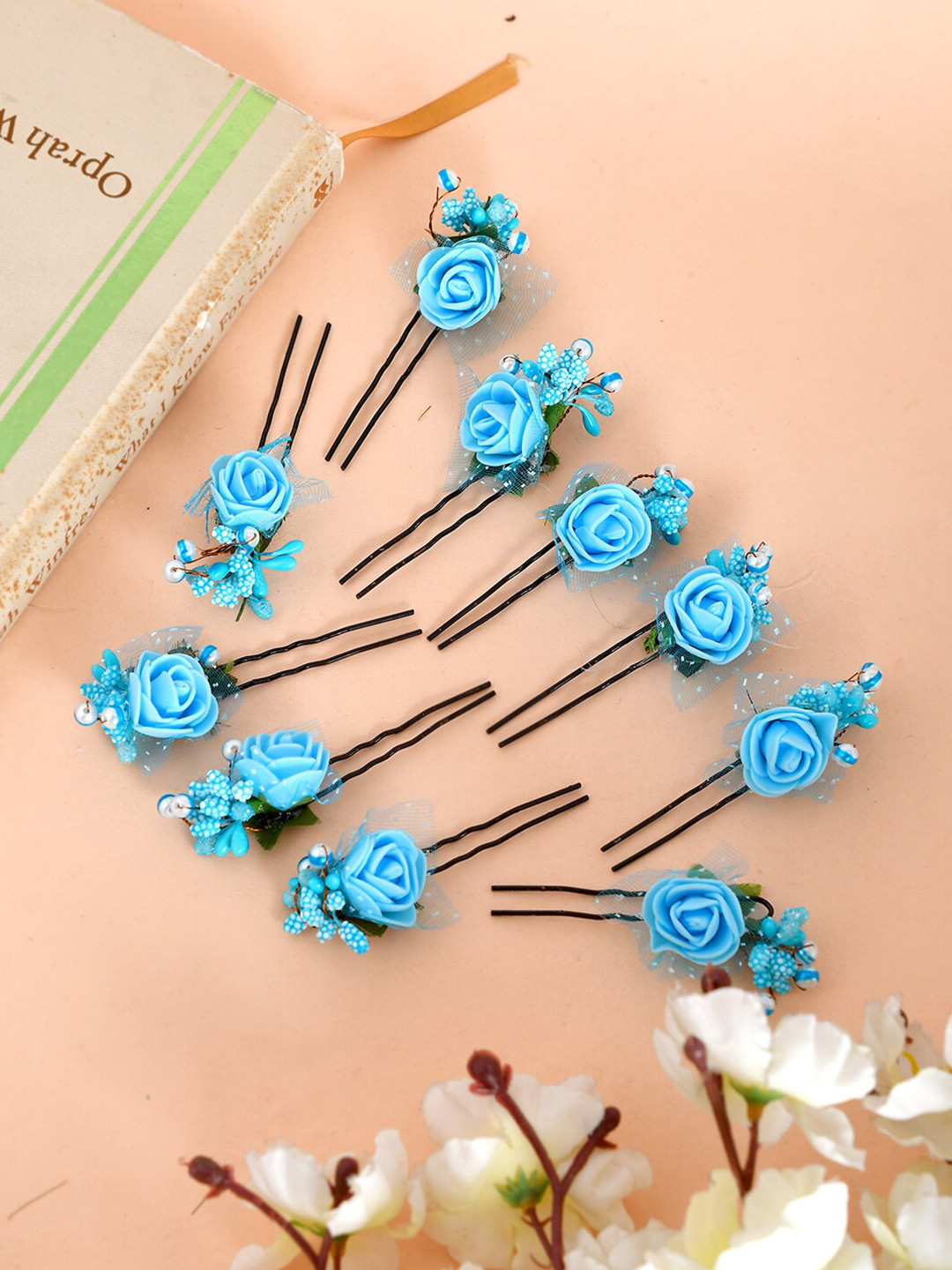 Silvermerc Designs Women Blue Embellished U Pins