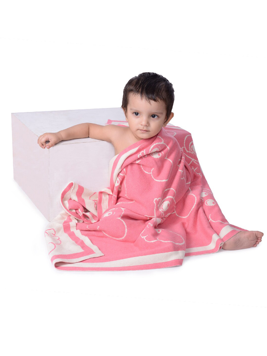 JoE Hazel Pink & Cream Cartoon Characters 550 GSM Cotton Single Bed Blanket