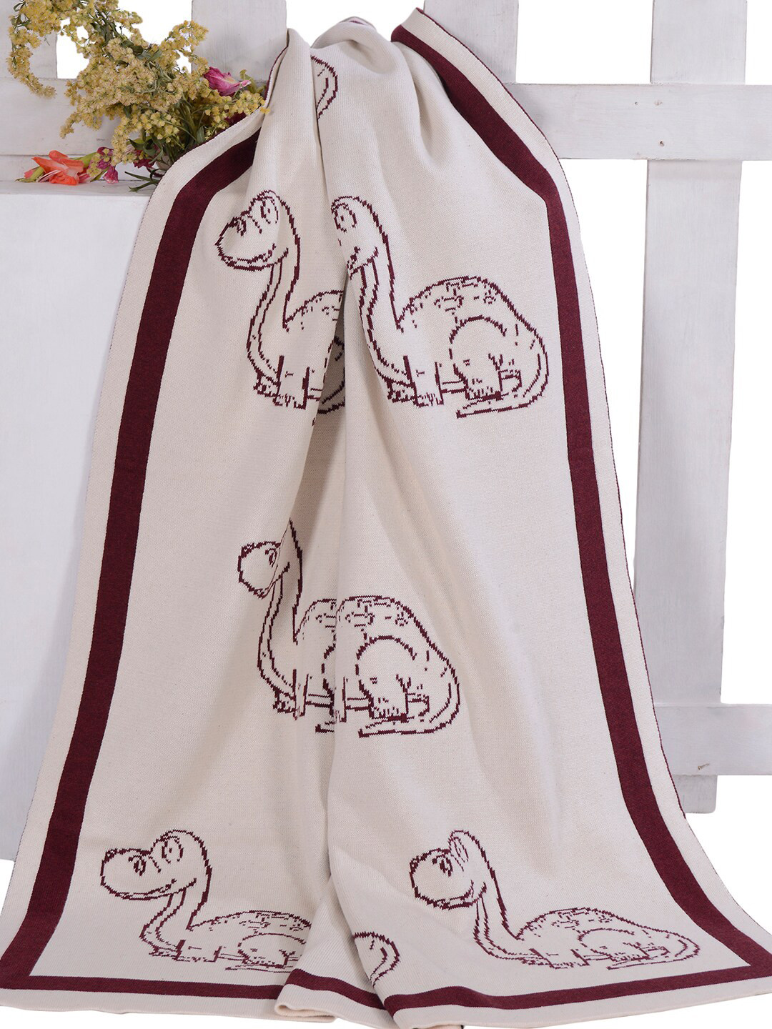 JoE Hazel Maroon & Cream Cartoon Printed AC Room 550 GSM Single Bed Blanket