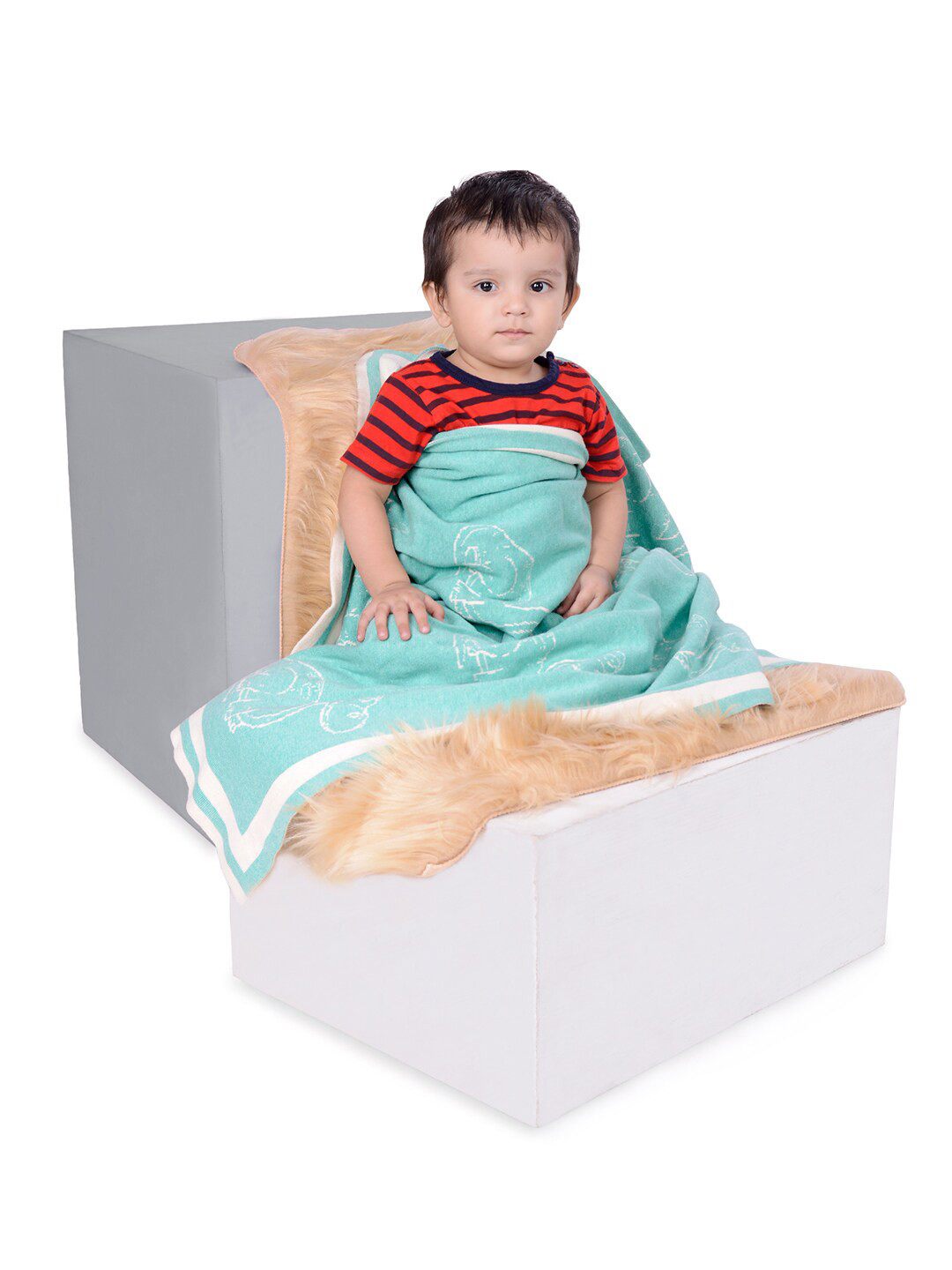 JoE Hazel Sea Green & Off White Cartoon Characters AC Room 550 GSM Single Bed Blanket