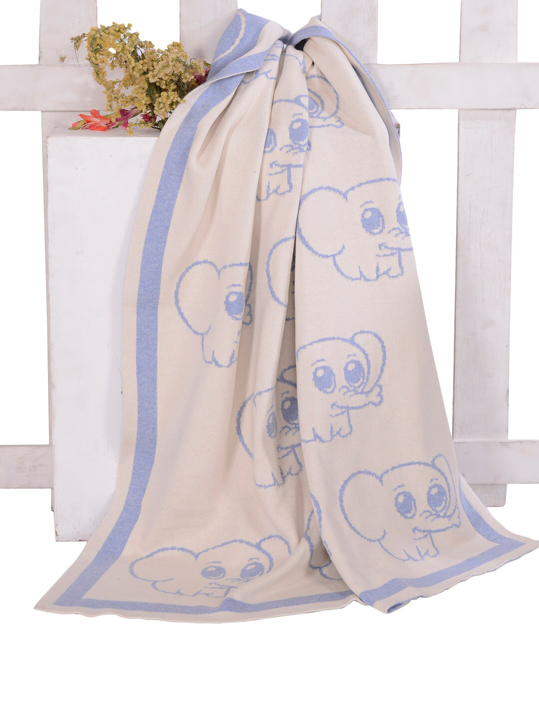 JoE Hazel Blue & Beige AC Room 550 GSM Single Bed Blanket