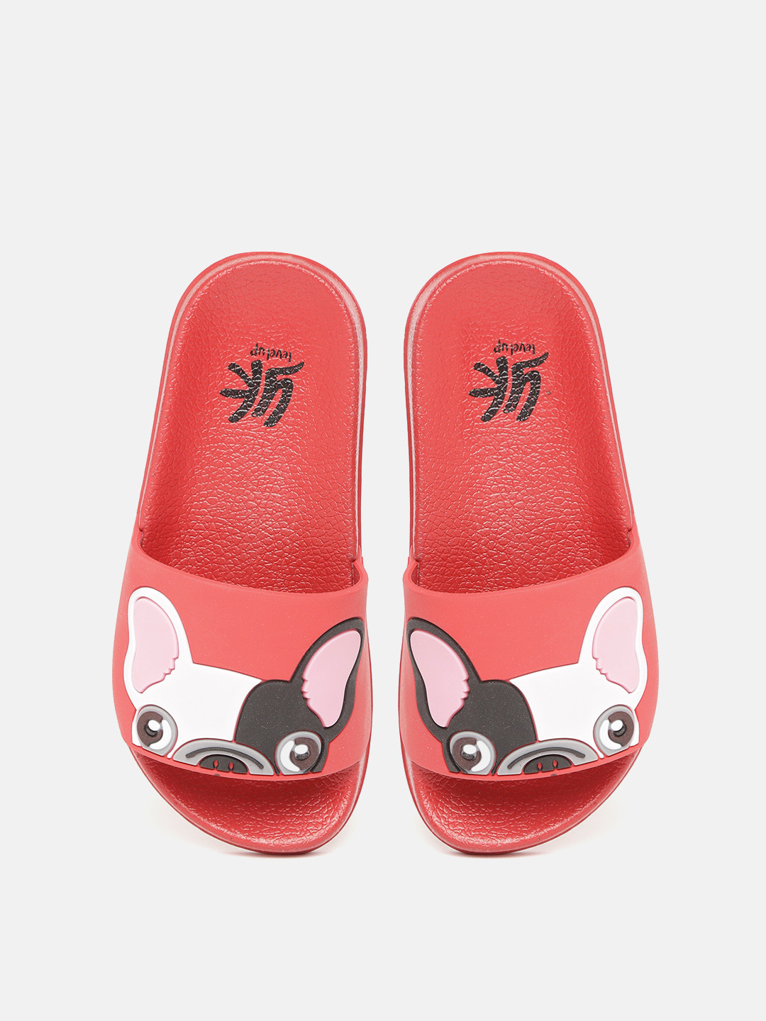 YK Girls Red & White Dog Textured Sliders
