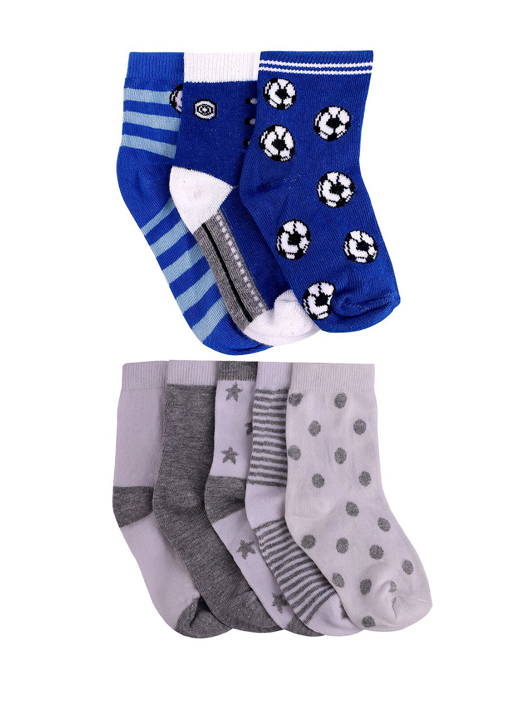 FOOTPRINT 8 Pairs Infant Kids Patterned Ankle-Length Organic Cotton Socks