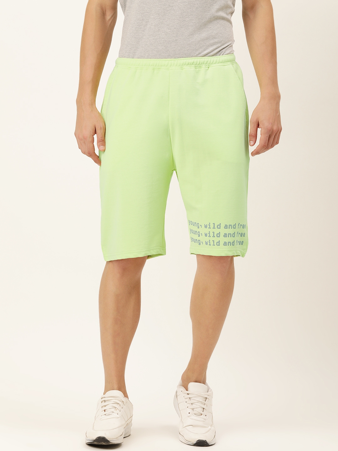 Buy FOREVER 21 Men Lime Green Typography Printed Shorts Shorts