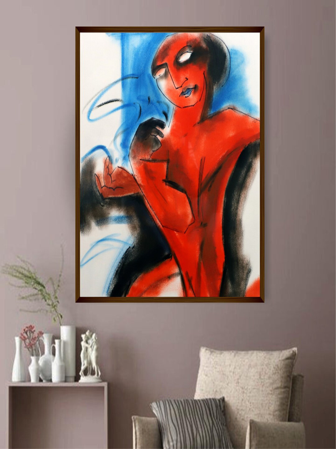 The Art House Red & Blue Abstract Painting Wall Art