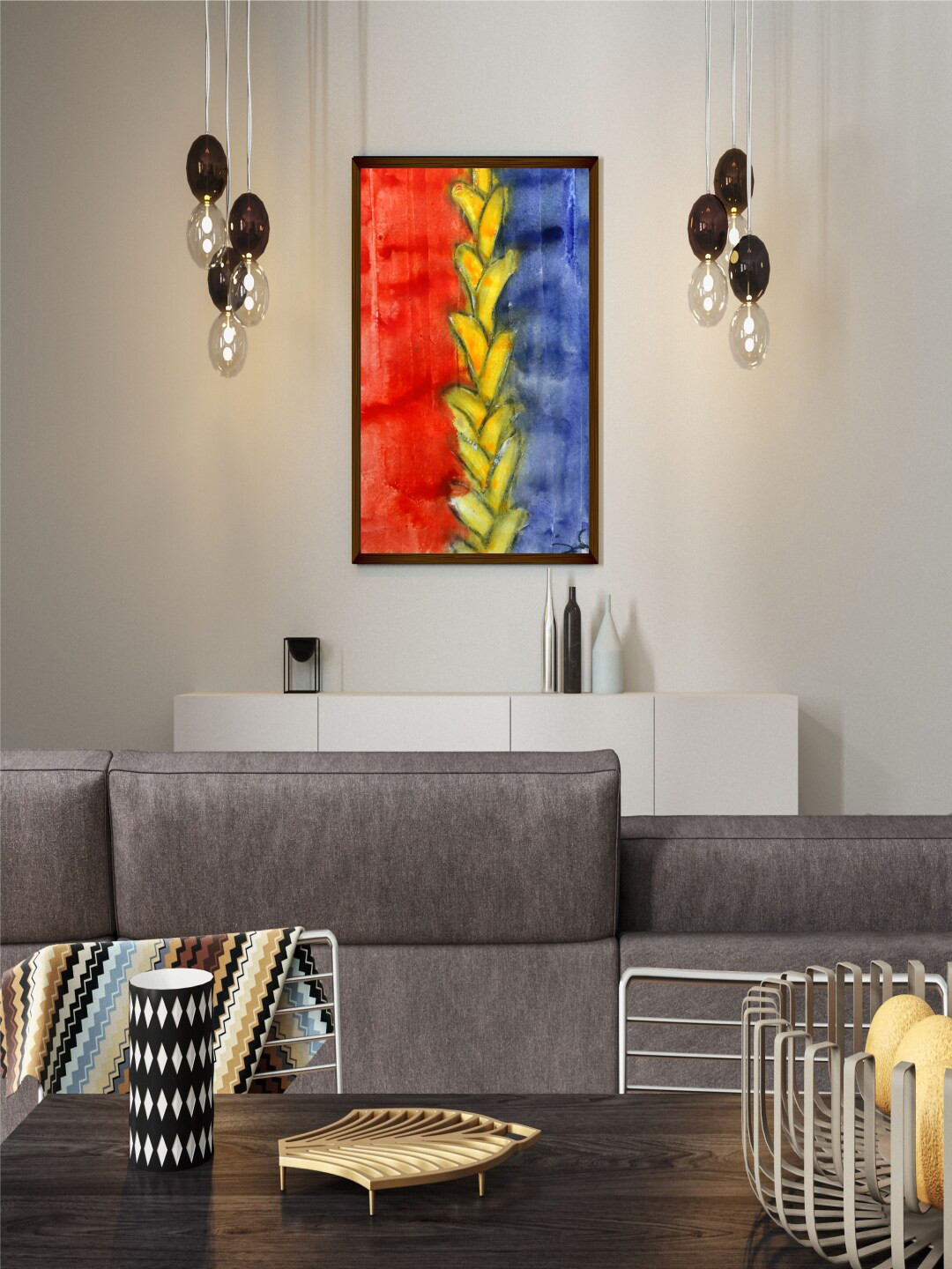 The Art House Blue Wall Living Room Rectangle Potrait Paintings Wall Art -18 x 16In