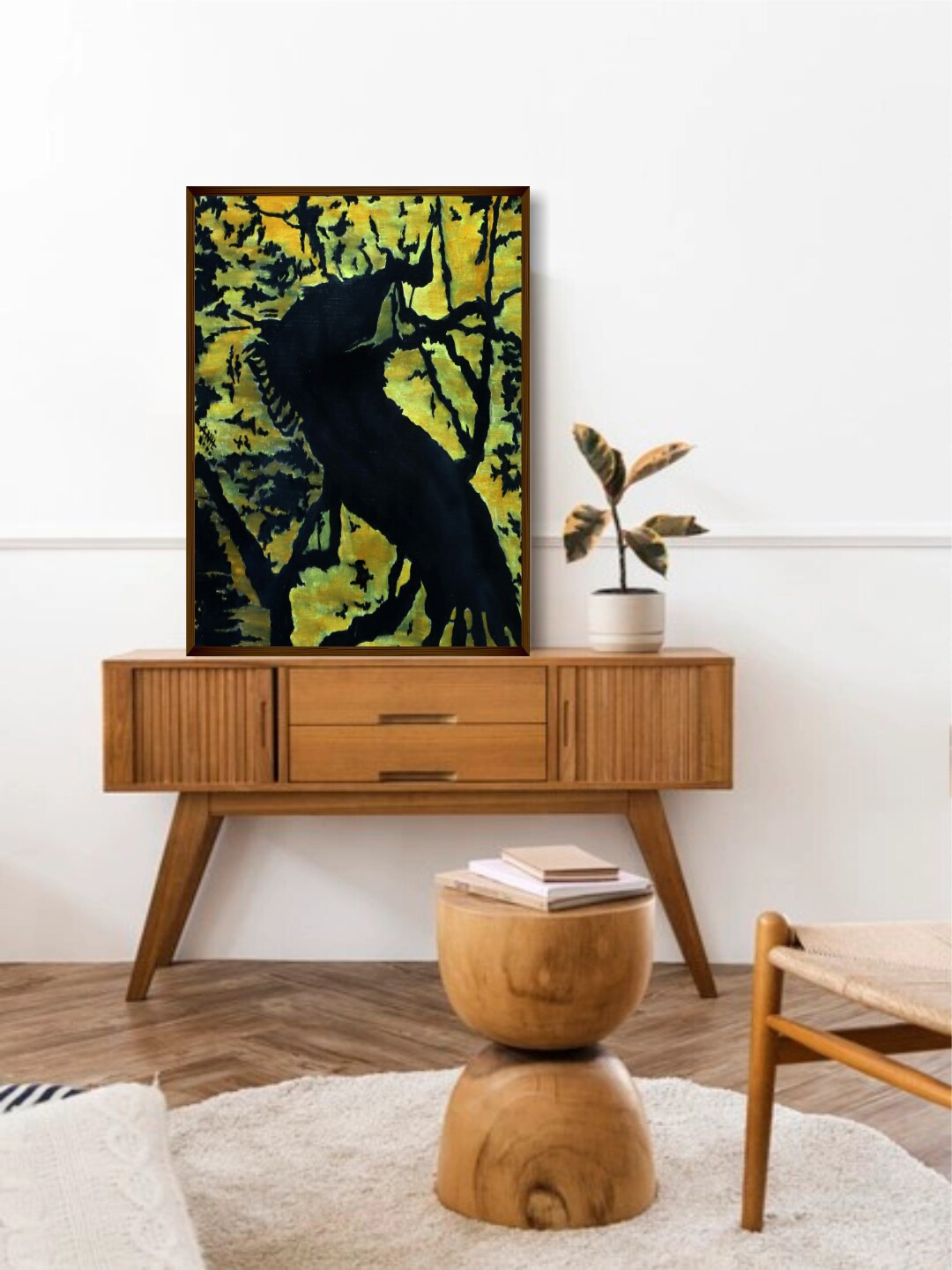 The Art House Yellow & Black Abstract Painting Canvas Wall Art