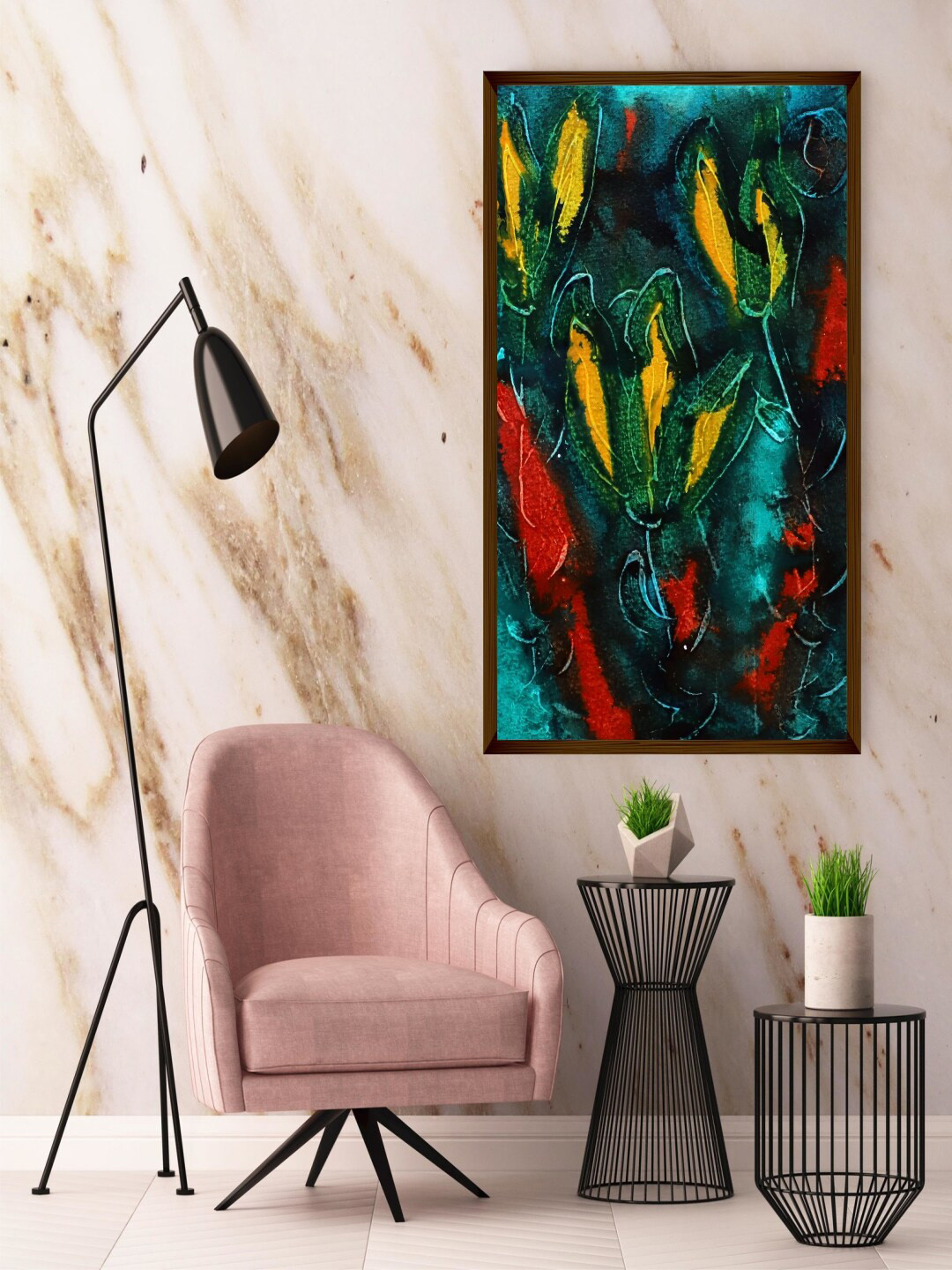 The Art House Green & Yellow Abstract Painting Wall Art