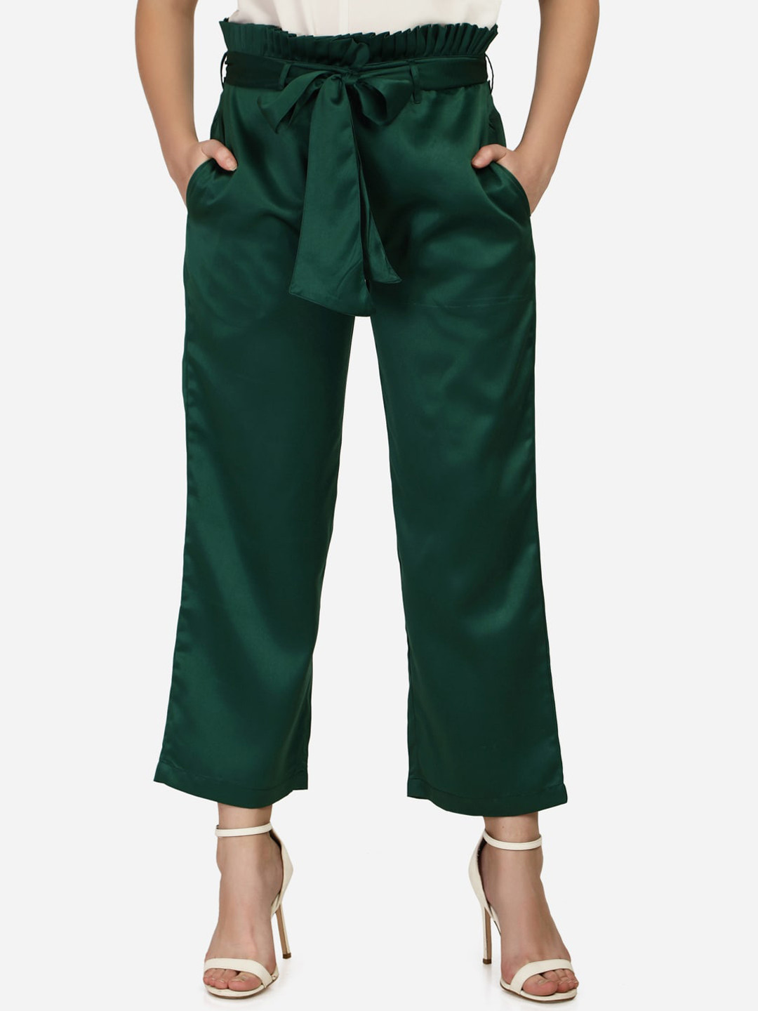 Smarty Pants Green Relaxed Straight Leg Easy Wash Parallel Cropped Trousers