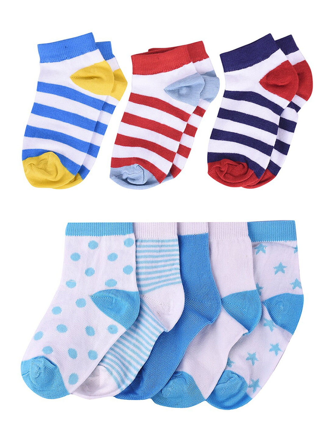 FOOTPRINT 8 Pairs Infant Kids Patterned Ankle-Length Organic Cotton Socks