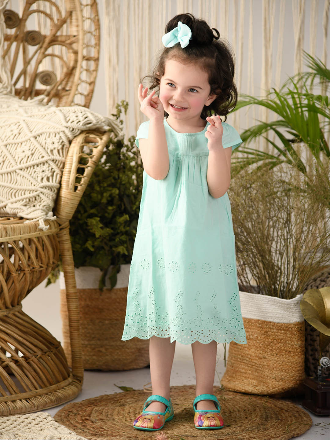 Beebay Girls Turquoise Blue Embroidered A-Line Dress