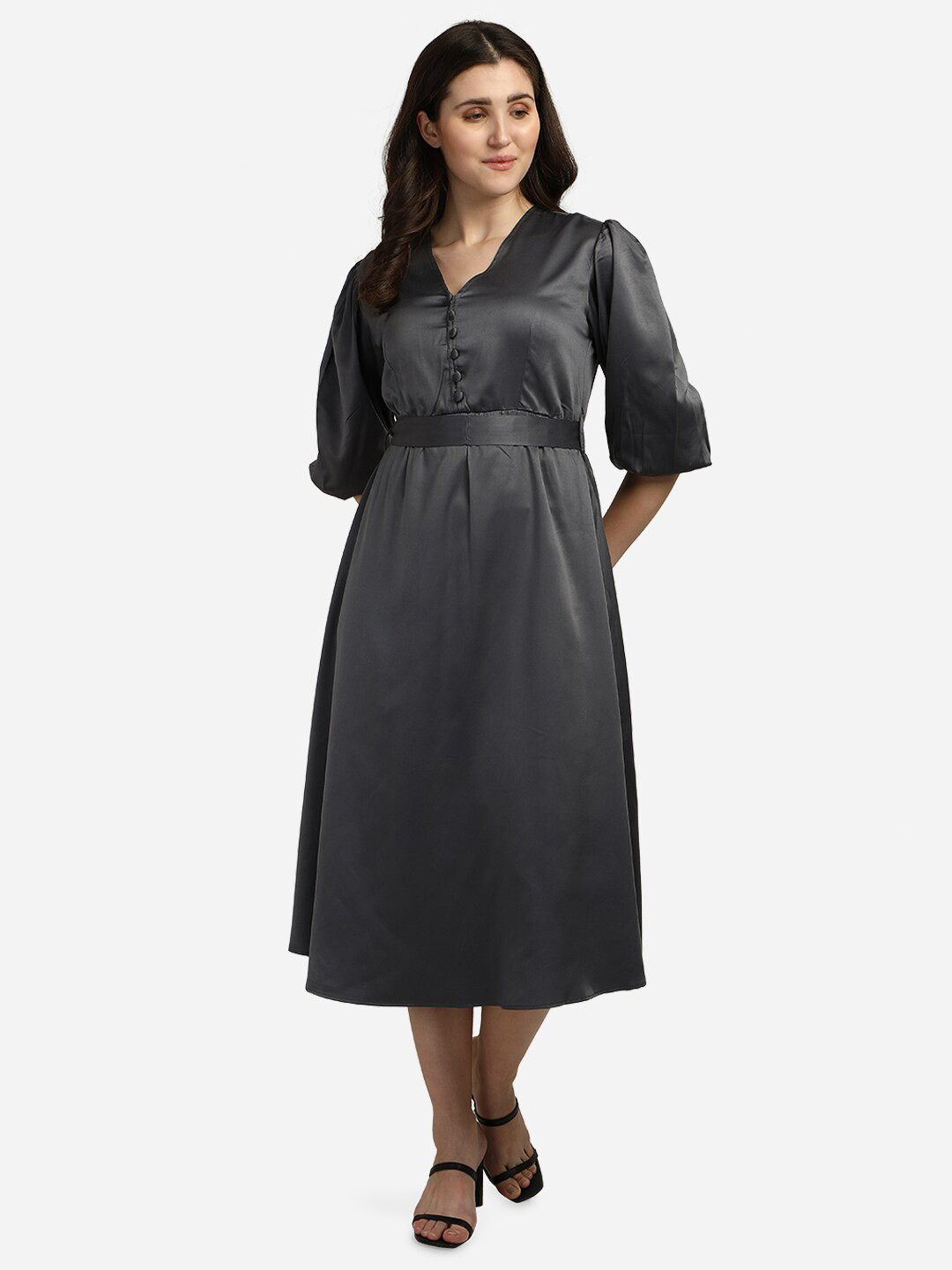 Smarty Pants Women Grey Satin Midi Dress