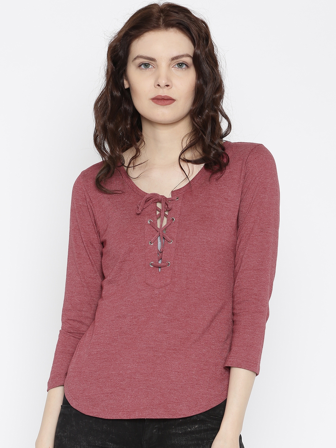 Silly People Women Maroon Solid T shirt