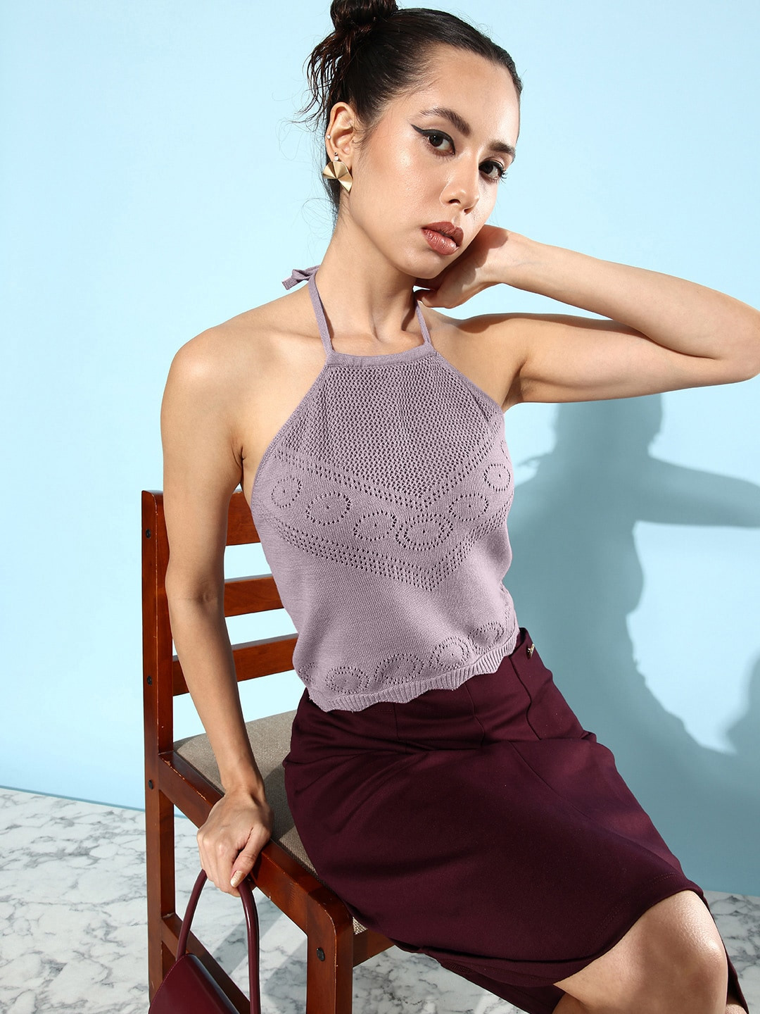 The Roadster Lifestyle Co. Misty Lavender  Cotton Crochet Retro Optimism Craftcore Top