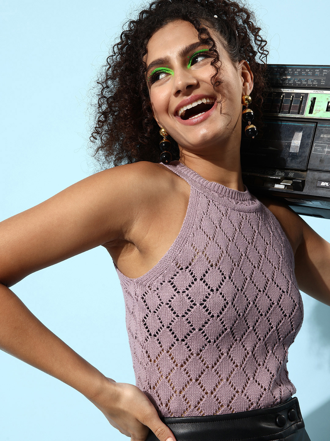 Roadster Stylish Mauve Self-Design Craftcore Top