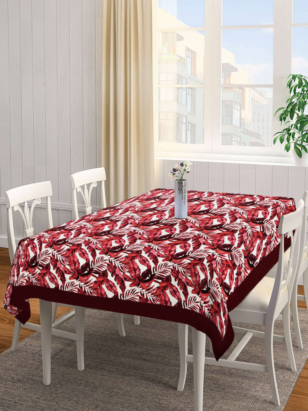 SHADES of LIFE Maroon & White Floral Rectangular Table Cover