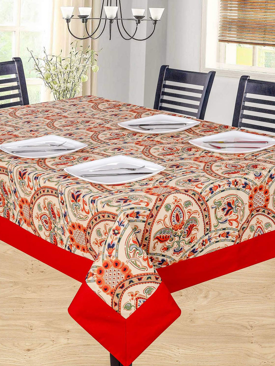 SHADES of LIFE Red Cotton Center Table Cover