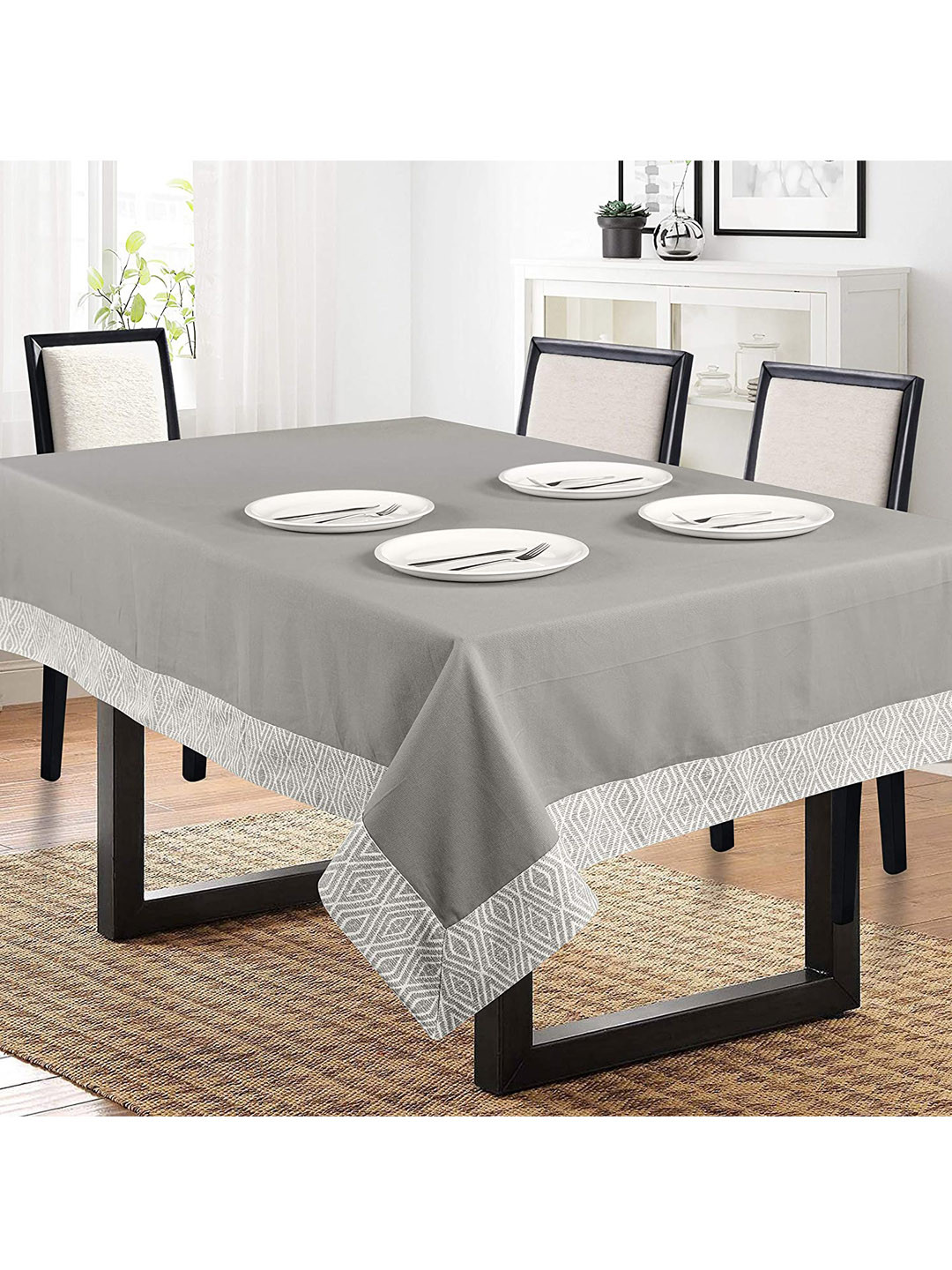 SHADES of LIFE Grey Cotton 6 Seater Table Cover