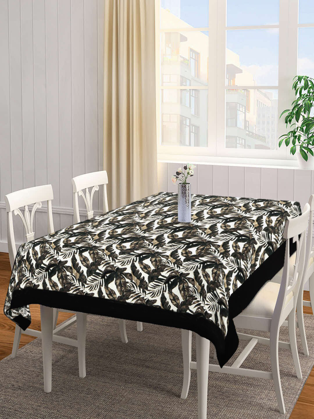 SHADES of LIFE Black Floral Printed Rectangle Table Cover