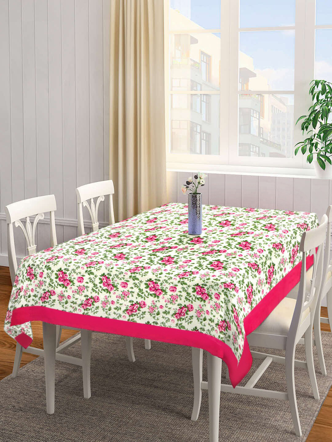 SHADES of LIFE Rose & Green Printed Cotton 6-Seater Table Covers