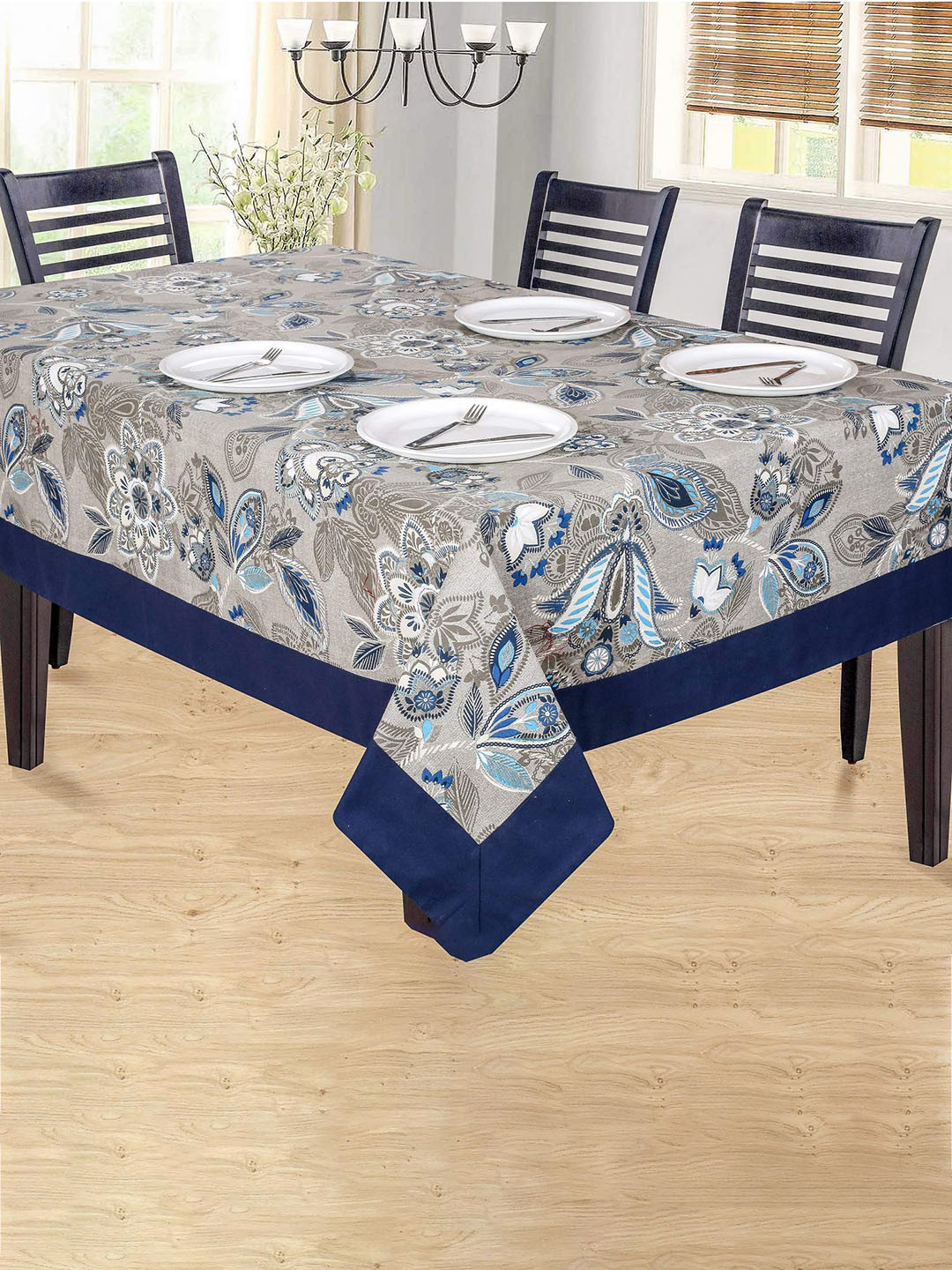 SHADES of LIFE Turquoise Blue Printed Cotton Table Cover