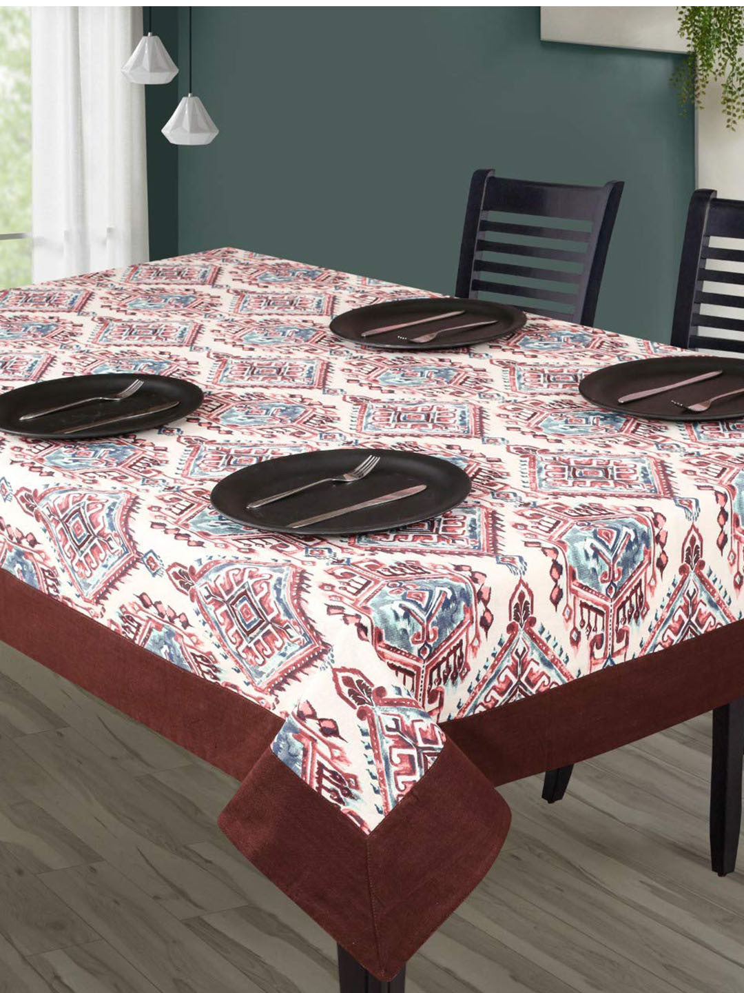 SHADES of LIFE Maroon & White Printed 2 Seater Table Cover