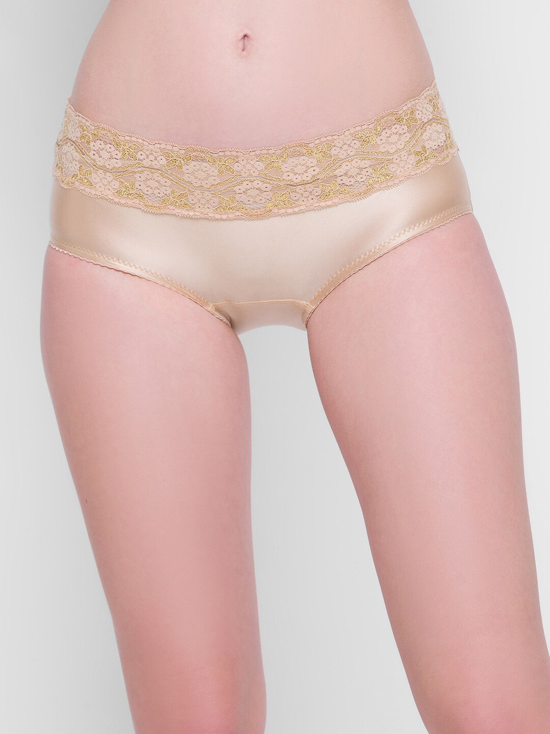 Candyskin Women Nude Coloured Solid Mid-Waist Lace Hipster Briefs