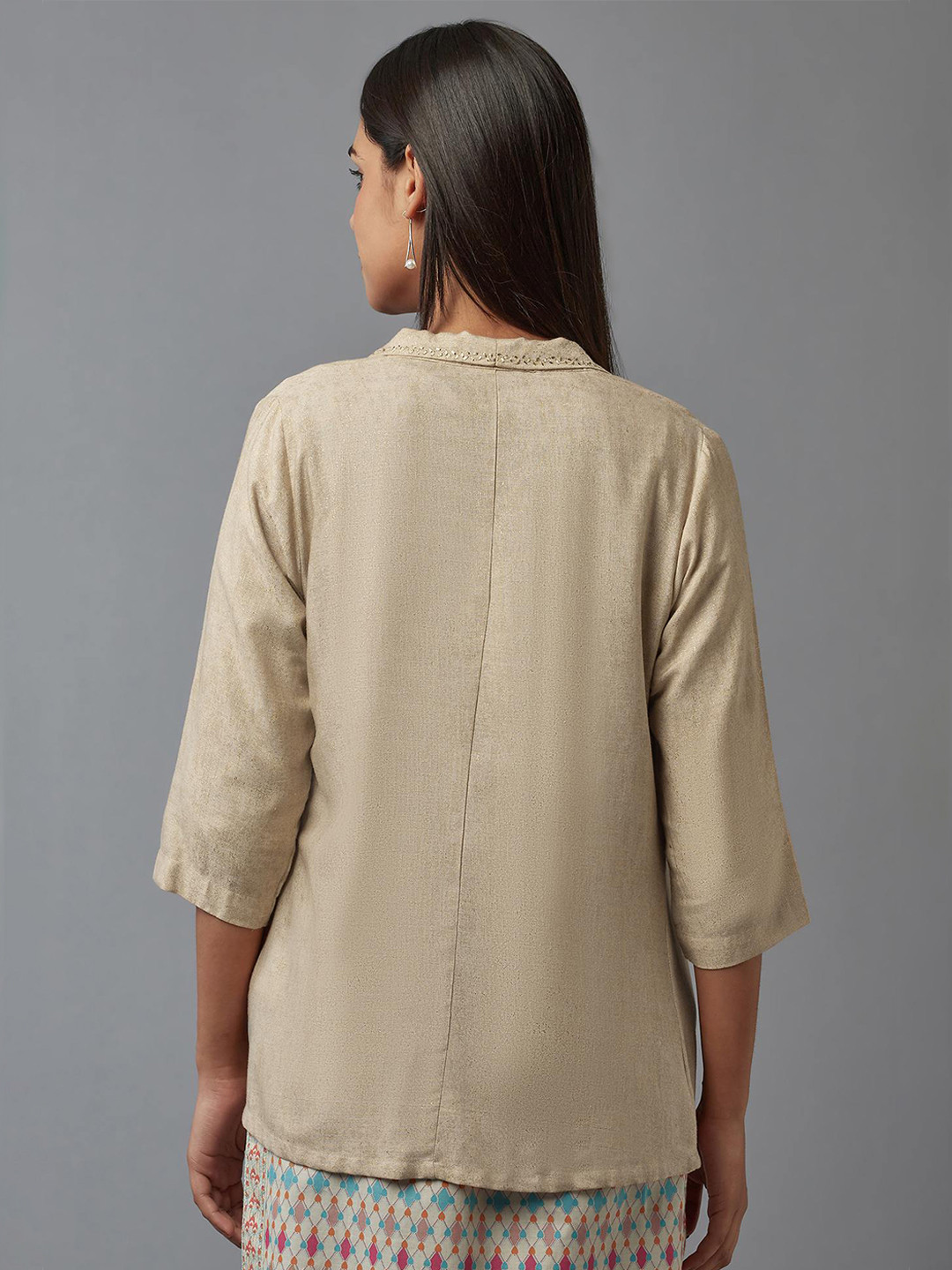 W Women Almond Beige Printed Shrug