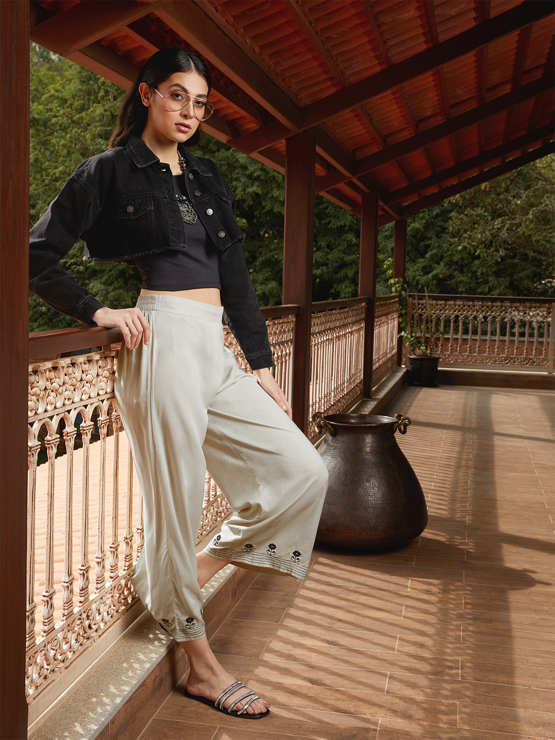 W Women White Loose Fit Trousers