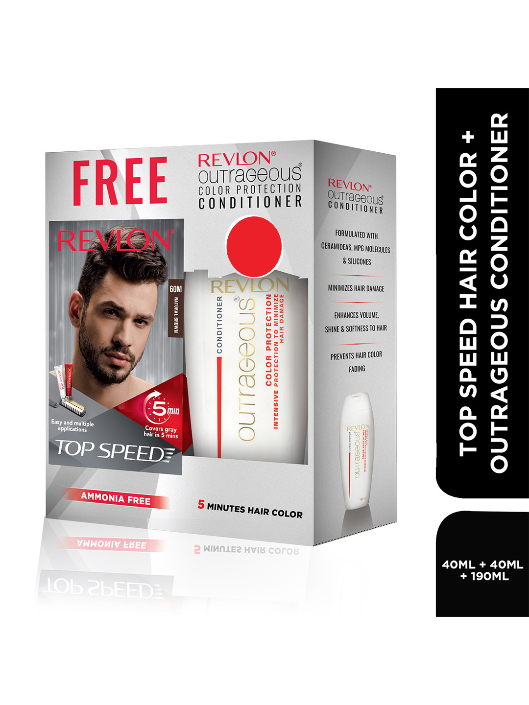 Revlon Top Speed Hair Color - Natural Brown 60M with Free Outrageous Conditioner