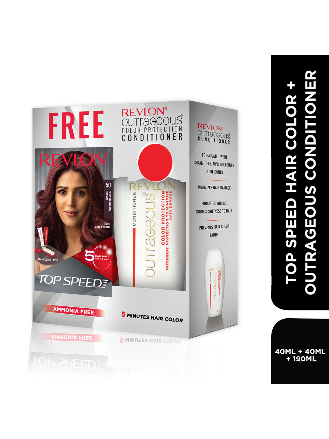 Revlon Set of Top Speed Hair Color - Deep Mahogany Brown 50 & Free Outrageous Conditioner