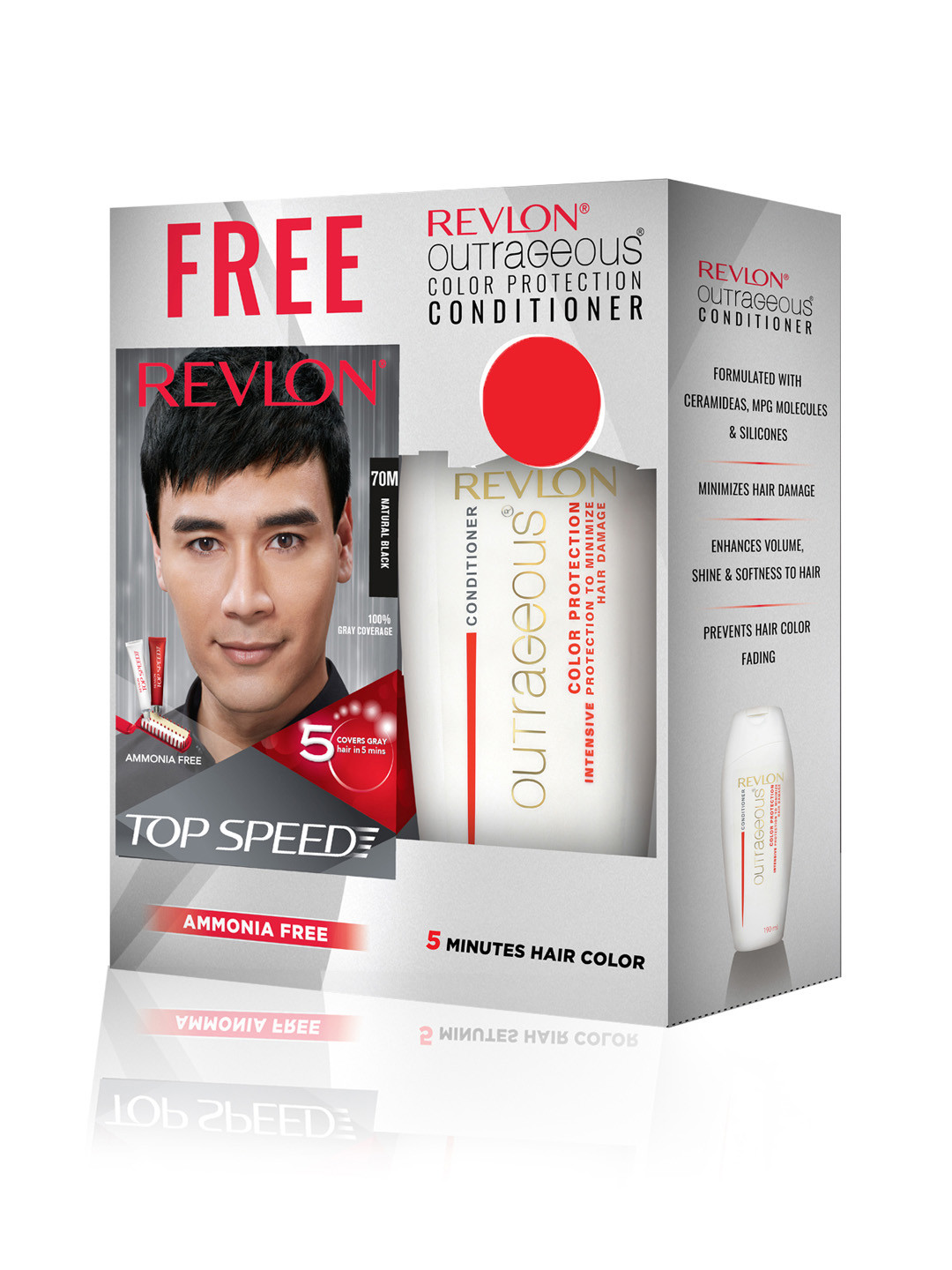 Revlon Men Set of Top Speed Hair Color - Natural Black 70M & Free Outrageous Conditioner