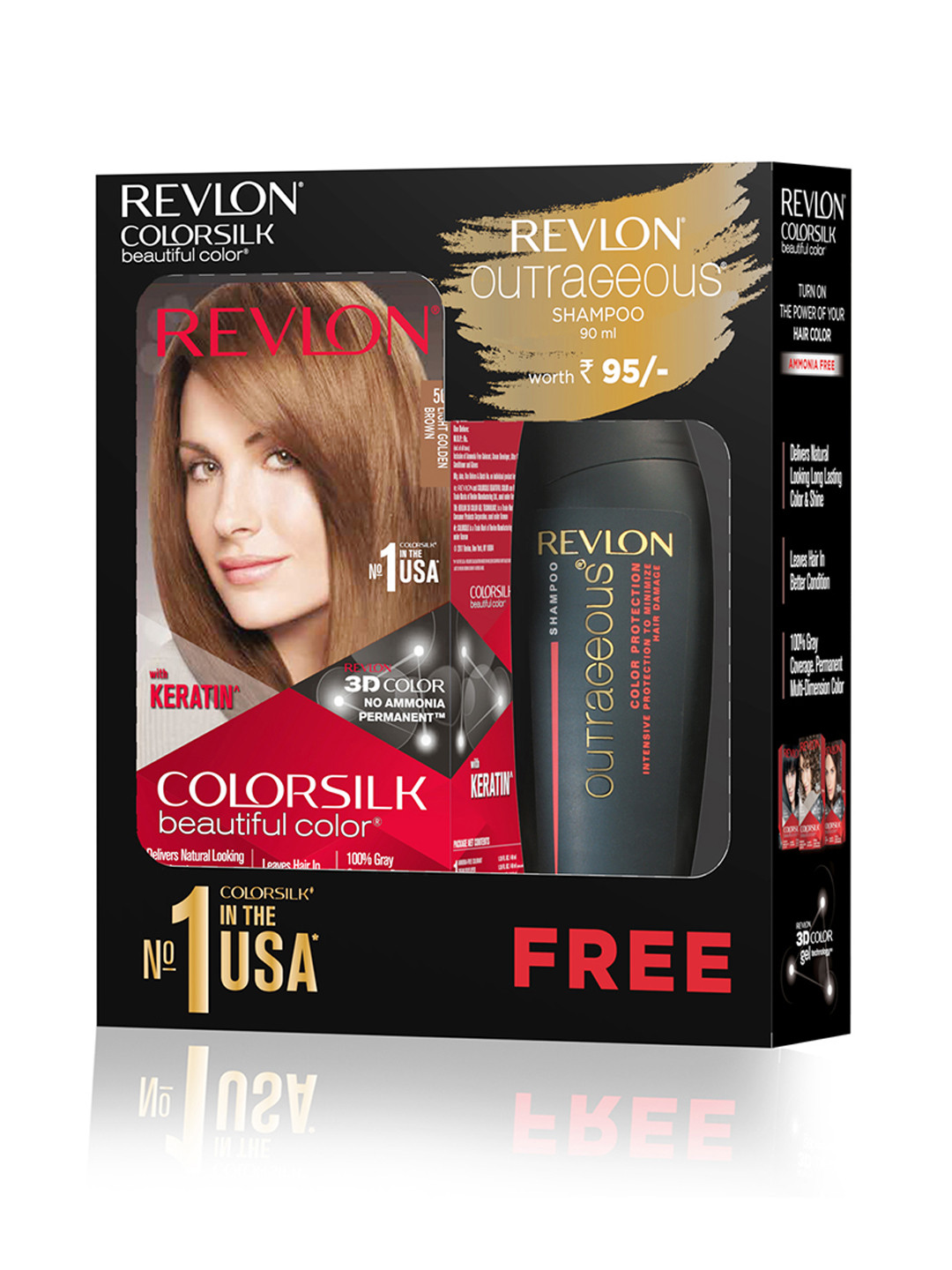 Revlon Set of Colorsilk Hair Color-Light Golden Brown 5G & Free Outrageous Shampoo