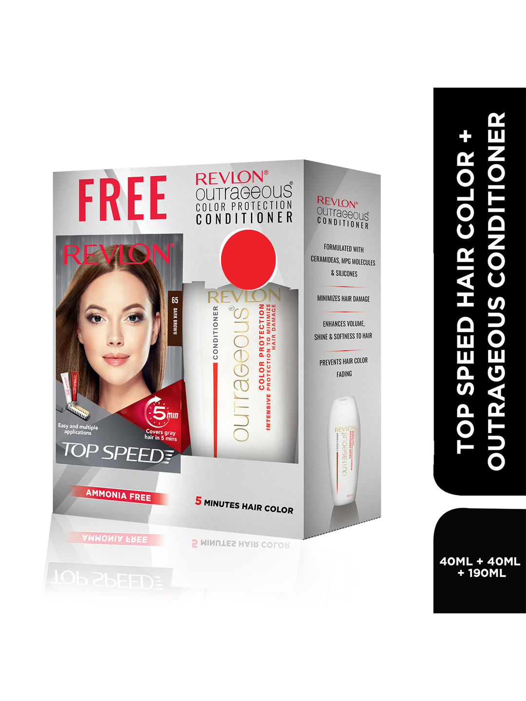 Revlon Set of Top Speed Hair Color - Dark Brown 65 & Free Outrageous Conditioner