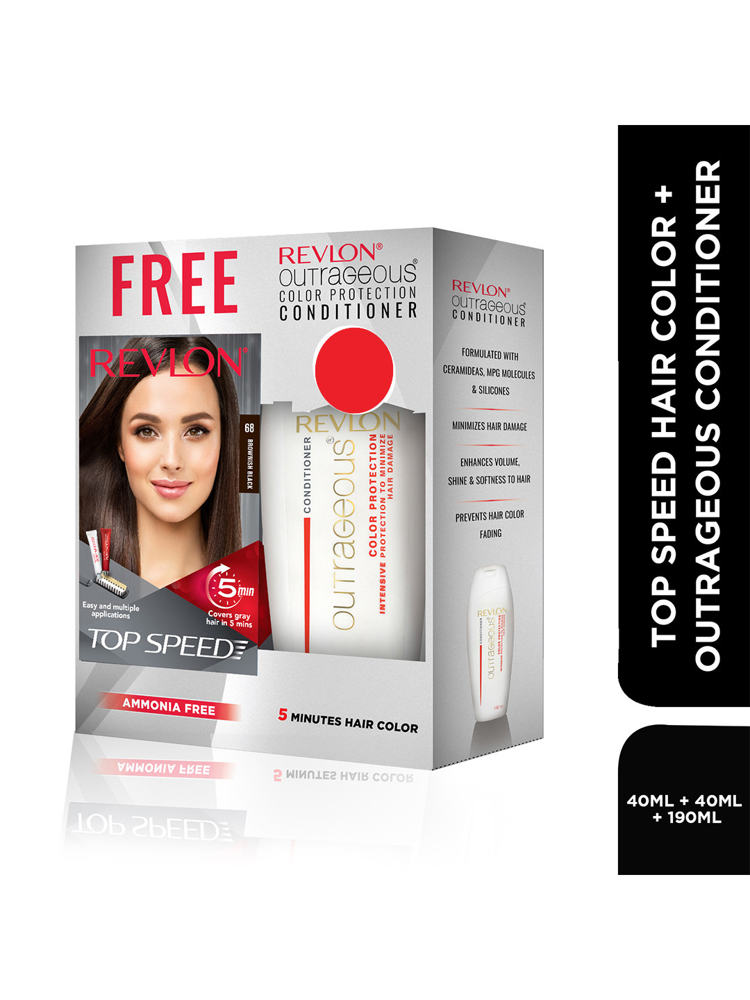 Revlon Top Speed Hair Color - Brownish Black 68 with Outrageous Conditioner