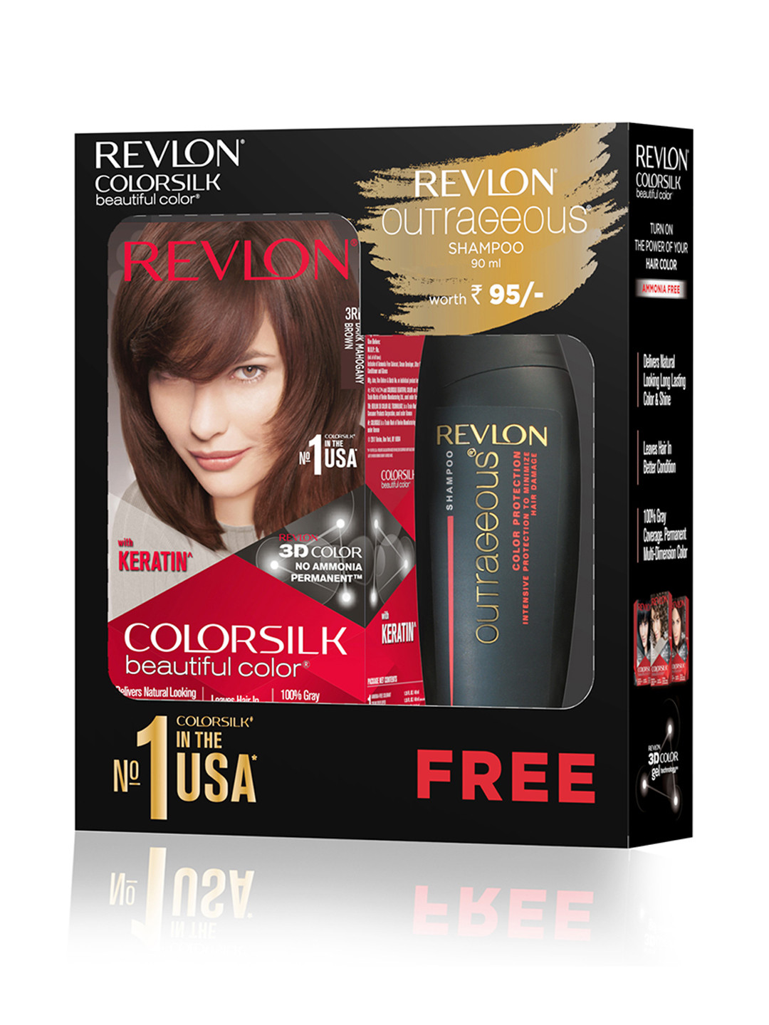 Revlon Colorsilk Set of Hair Color-Dark Mahogany Brown 3RB & Free Outrageous Shampoo