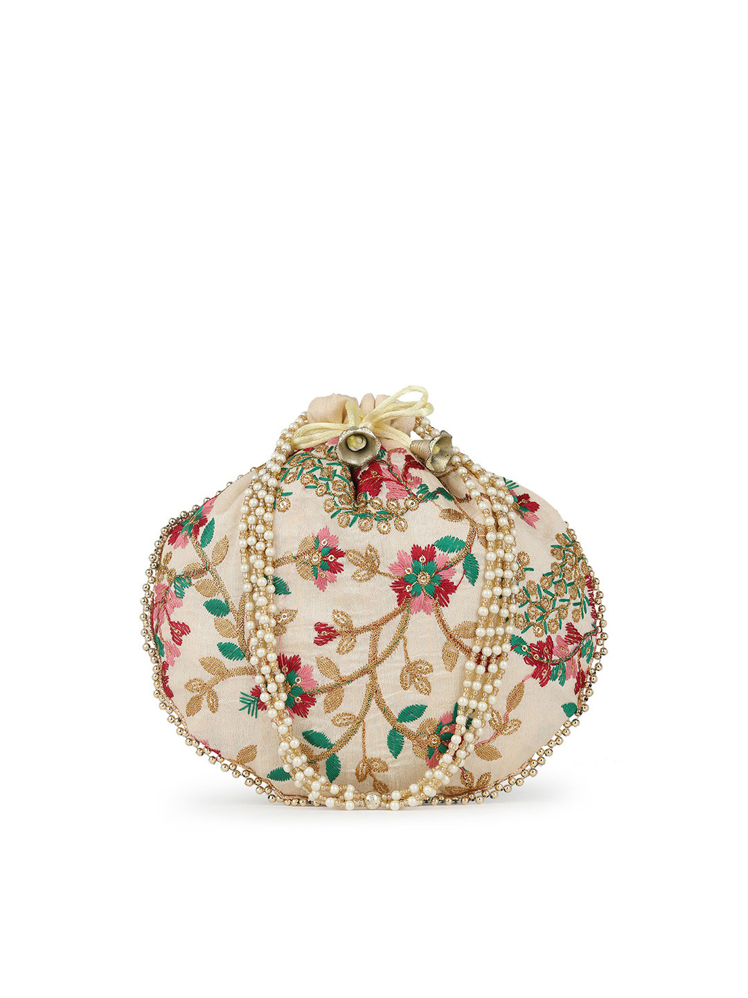 gaura pakhi Women Off White Embellished Potli Clutch