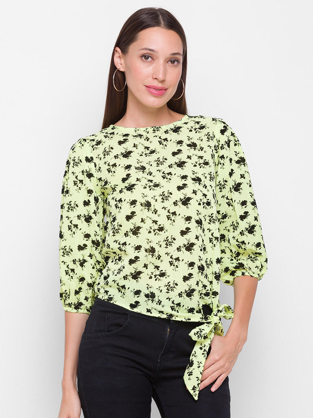 Globus Yellow & Black Floral Print Top