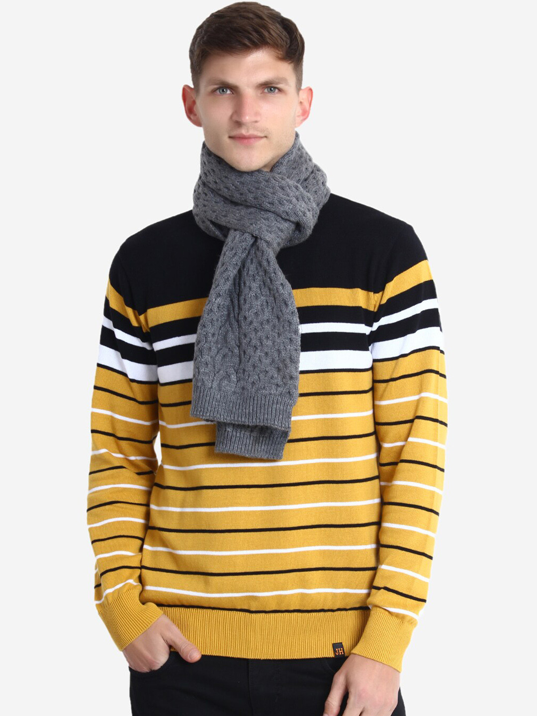 JoE Hazel Men Grey Patterned Acrylic Muffler