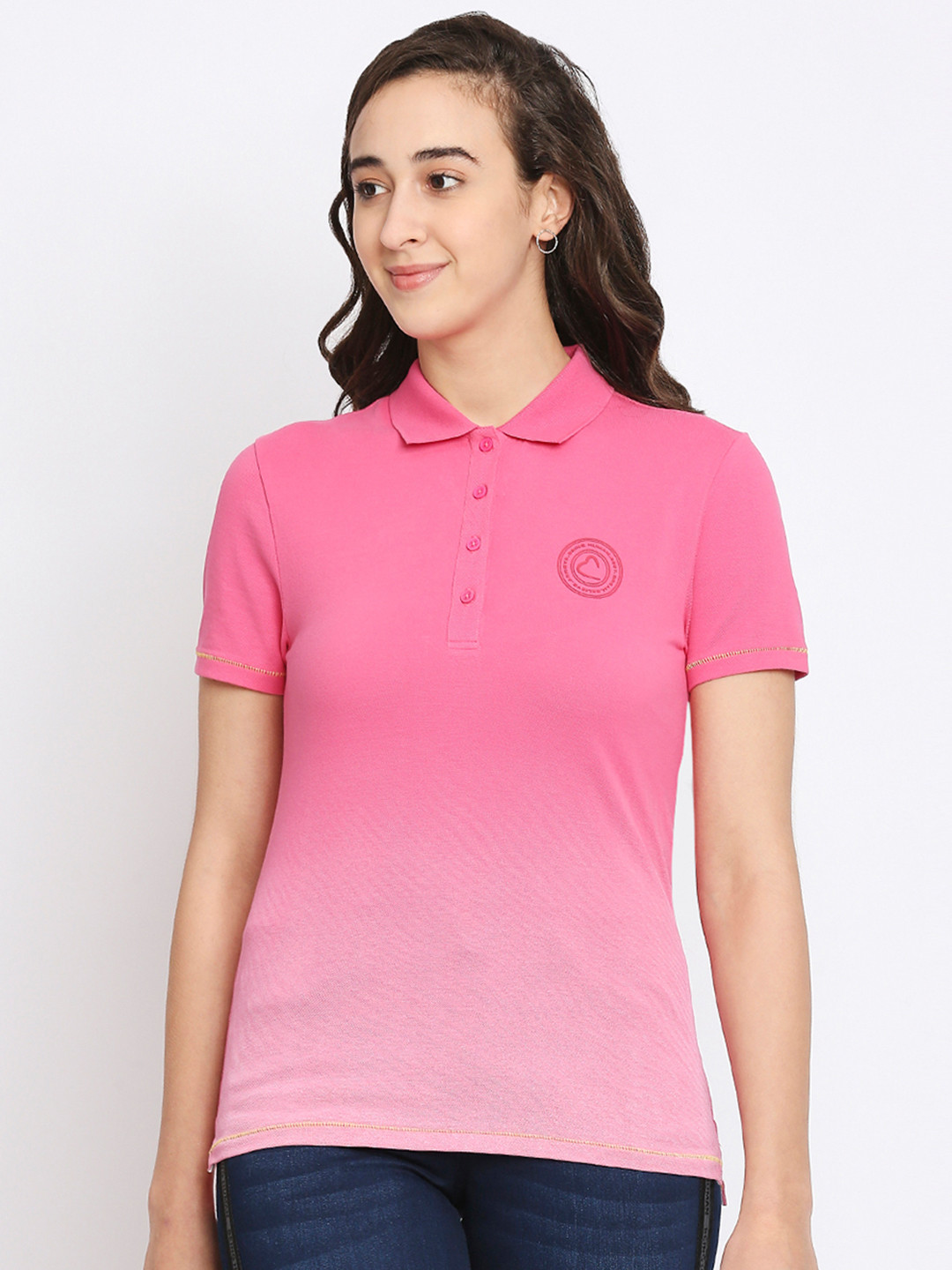 Being Human Women Pink Polo Collar Regular Fit Cotton T-shirt
