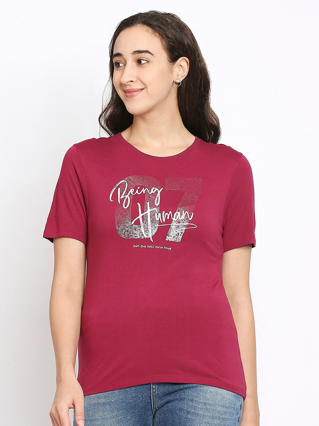 Being Human Women Violet Typography Printed T-shirt